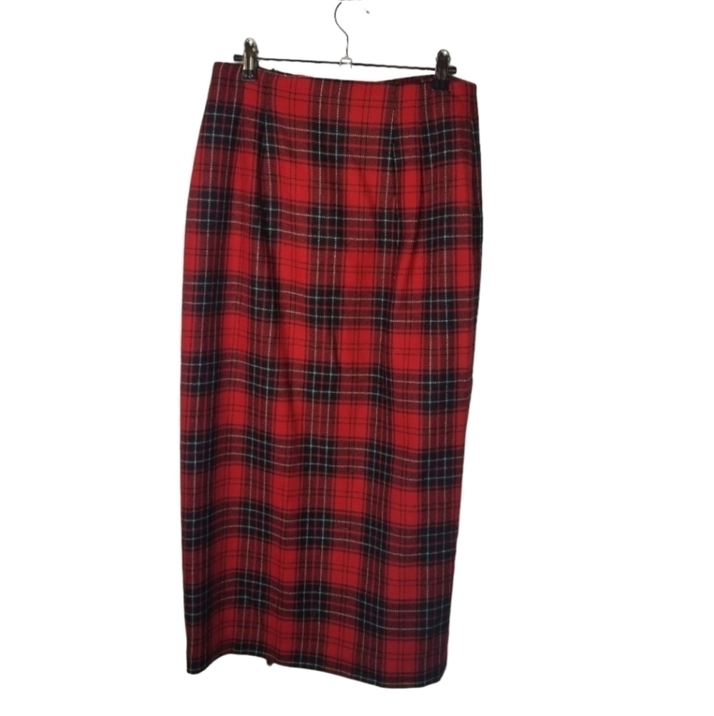 Vtg Rafaella red plaid wool blanket holiday cozy skirt - Picture 2 of 10